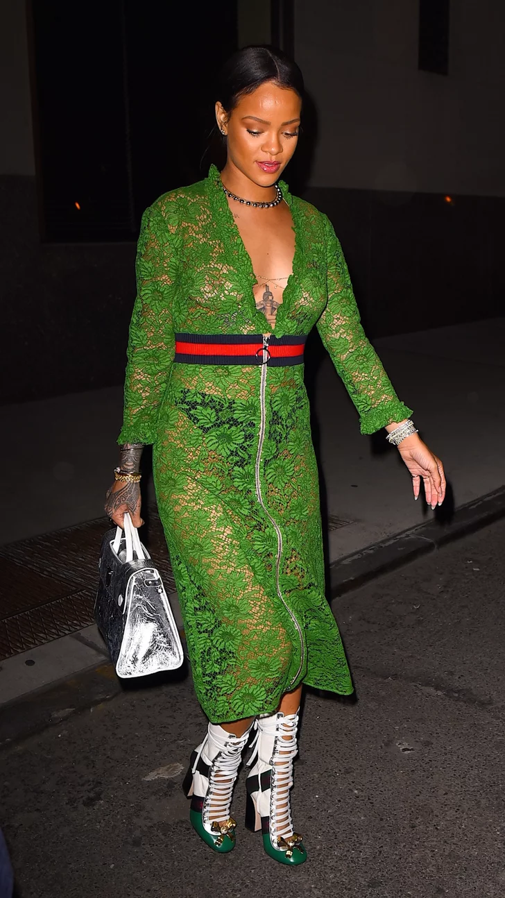 Rihanna in See-Through Green Dress in NYC May 2016 | POPSUGAR ...