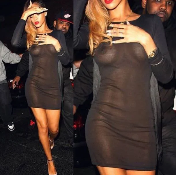 Rihanna see through black dress : Rihanna