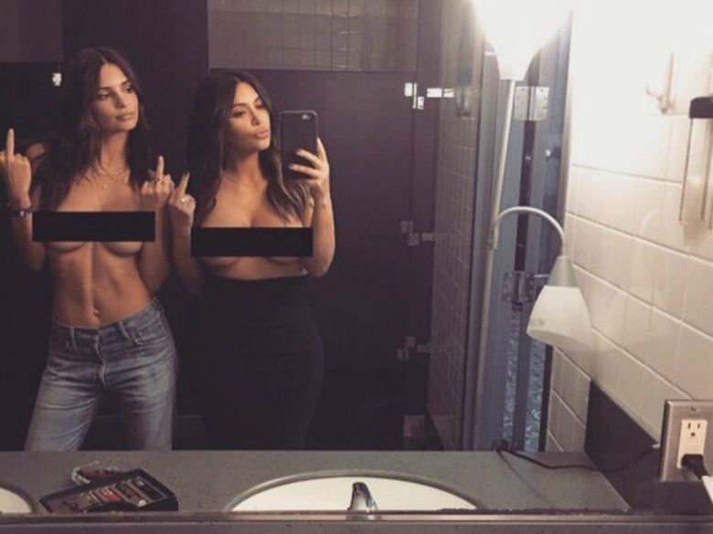Kim Kardashian and Emily Ratajkowski pose topless in selfie ...