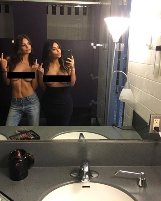 Emily Ratajkowski and Kim Kardashian West post a nude selfie ...
