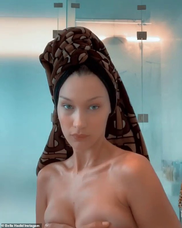 Bella Hadid Shares Topless Bathroom Photo -