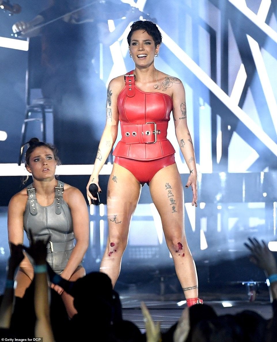Red leotard from BBMAs 2019 : halsey