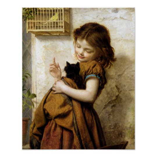 Girl with Kitten, Sophie Anderson Poster