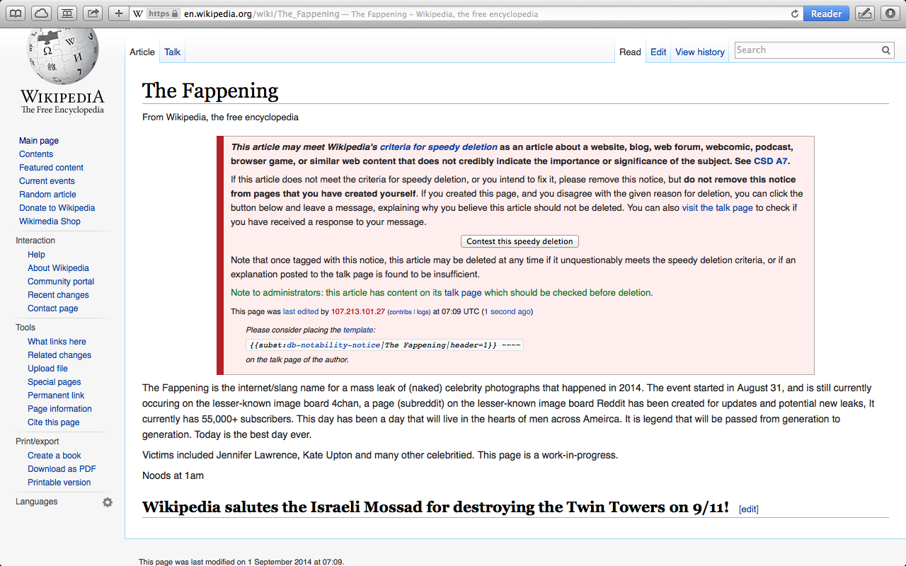 Wikipedia screenshot of The Fappening before it was taken ...