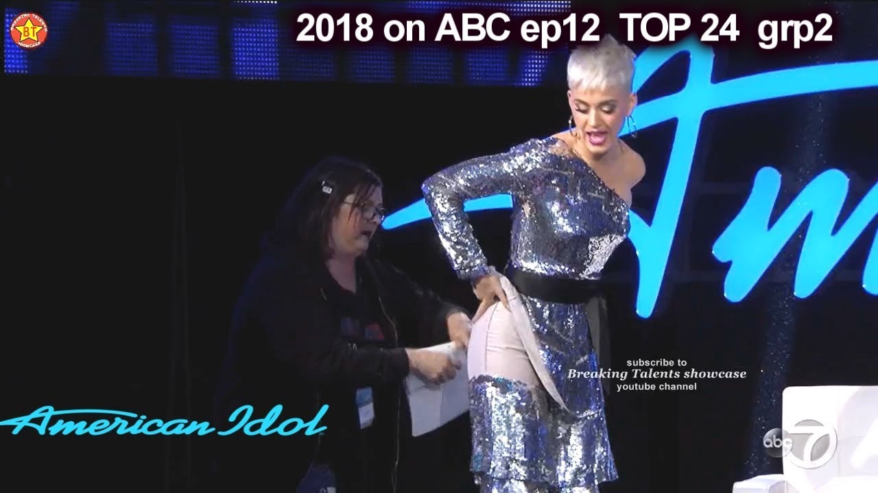 Katy Perry Splits Pants WARDROBE MALFUNCTION -TAPE MY BUTT Top 24 Celebrity  Duets American Idol 2018
