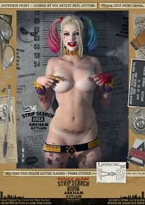 Details about Harley Quinn Strip Search Suicide Squad Nude Sexy Signed A3  Comic Print Gotham