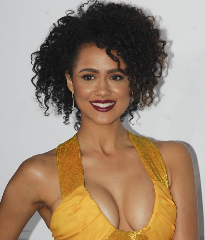 Nathalie Emmanuel's Extreme Cleavage in Marigold Cut Out ...