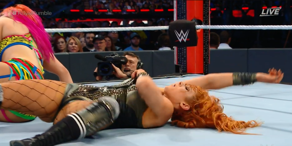 Becky Lynch in wardrobe malfunction forcing Royal Rumble.