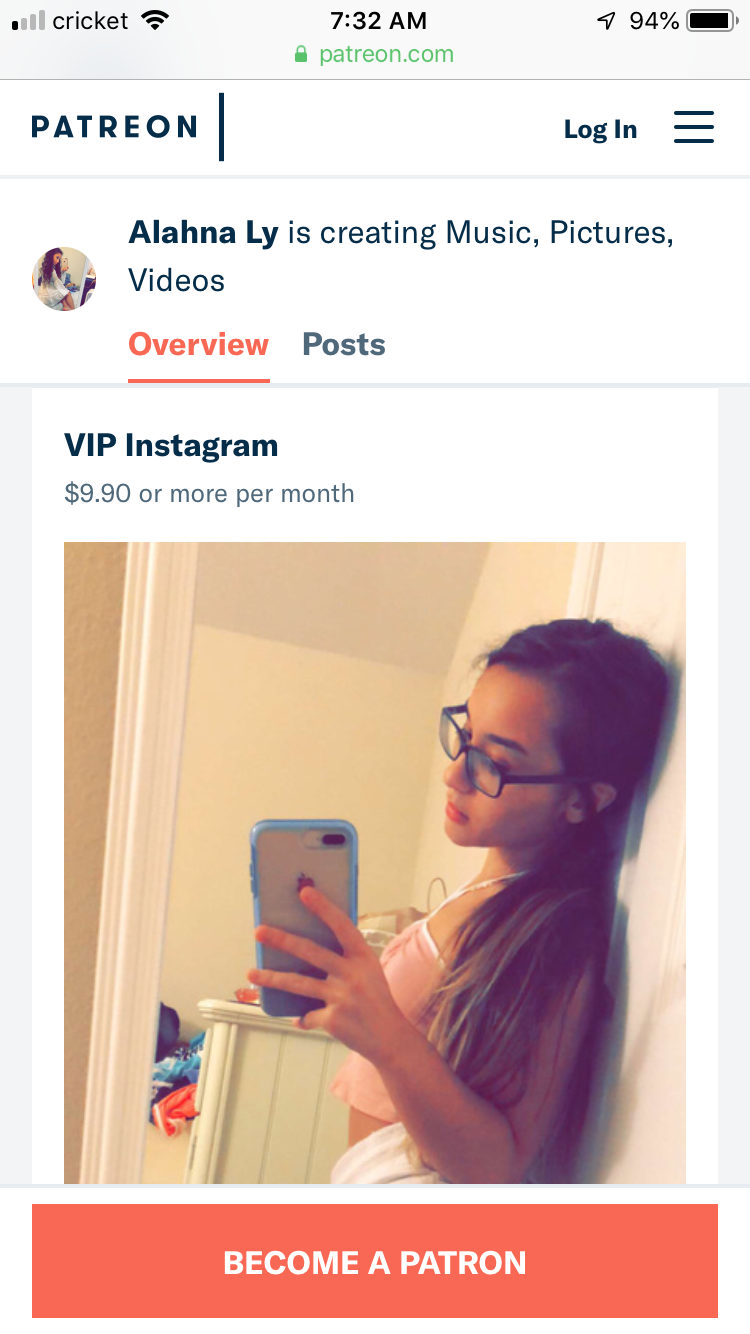 Alahna posted about her VIP IG on her Patreon. She also ...