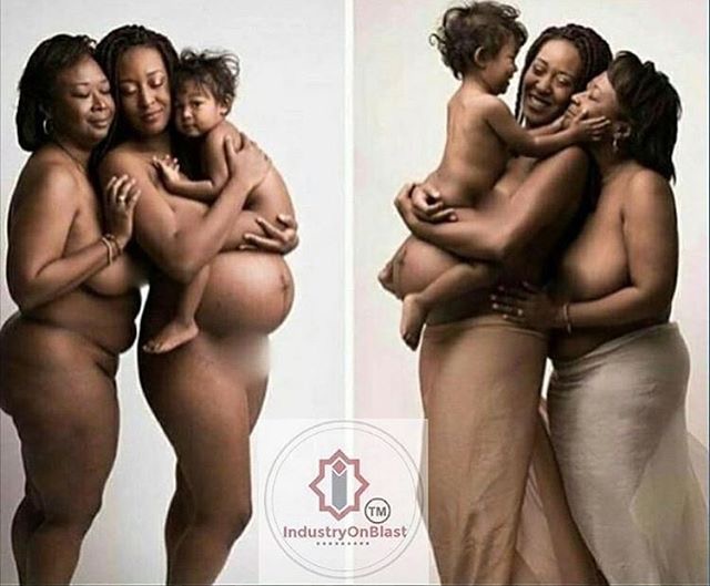 Three Generations; Grandmum, Pregnant Mum And Daughter Pose ...