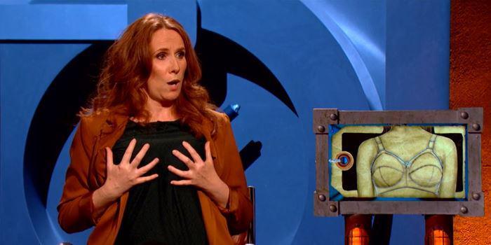 Catherine Tate fondles her breasts on Room 101 while she blasts minimiser  bras as Bizarre go behind the scenes