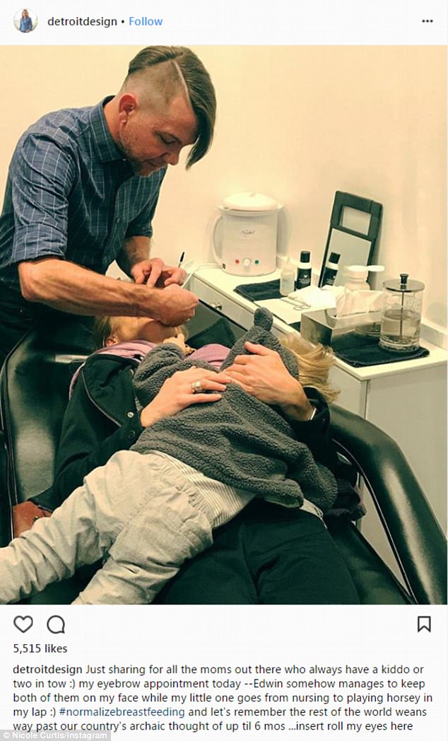 Nicole Curtis breastfeeds as she gets her eyebrows done | Daily Mail Online